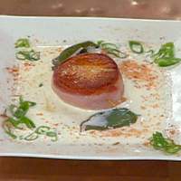 Bacon Wrapped Scallops with Fried Sage and Brie Cream Sauce Recipe
