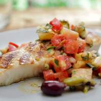Basil Rubbed Halibut with Puttanesca Relish Recipe