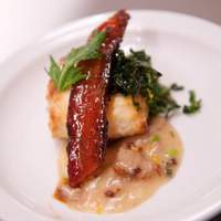 "Biscuits and Gravy" - Orange-Ginger Biscuits with Scallion-Pork Sausage Gravy, Sesame Mustard Greens and Soy-Glazed Bacon Recipe