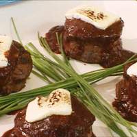 Black Pepper Crusted Filet Mignon with Toasted Goat Cheese and Twice Cooked Red Chile Sauce Recipe