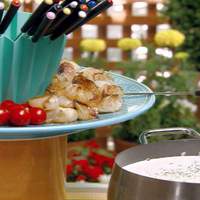 Blue Cheese Fondue with Cherry Tomatoes and Roasted Cipollini Onions Recipe