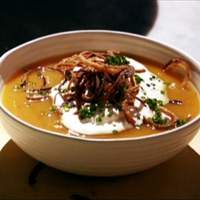 Butternut Squash Soup with Cinnamon Whipped Cream and Fried Shallots Recipe