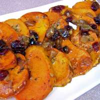 Candied Ginger Sweet Potatoes With Dried Cranberries Recipe