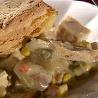 Chicken and Turkey Pot Pie with Pepper Biscuit Topping Recipe