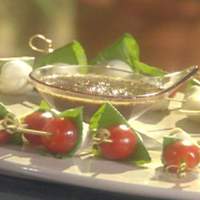 Ciliegine and Tomato Bites with Kalamata Olive Drizzle and Fresh Basil Recipe