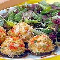 Crab Stuffed Portobellos and Citrus-Mustard Dressed Greens Recipe