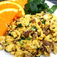 Creamy Scrambled Eggs With Sausage and Scallions Recipe