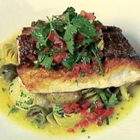 Crisp Red Snapper with Ragout of Potatoes, Onions, Artichokes, and Green Olives with Sauce Vierge Recipe