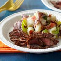 Marinated Grilled Flank Steak with BLT Smashed Potatoes Recipe