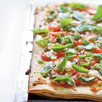 Phyllo Pizza with Feta, Basil, and Tomatoes Recipe
