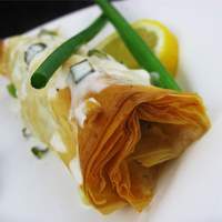 Phyllo-Wrapped Halibut Fillets with Lemon Scallion Sauce Recipe