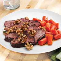 Seared Hanger Steak With Brown Sugar Carrots and Walnuts Recipe