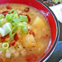 Summer Corn Chowder With Scallions Bacon & Potatoes Recipe