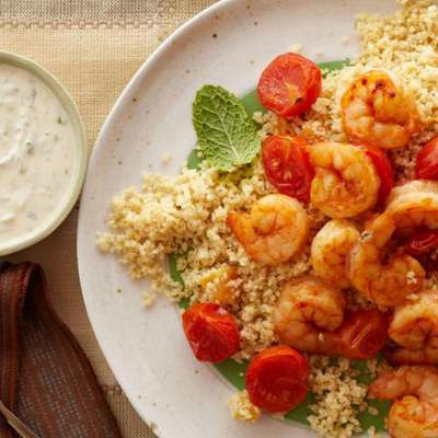 20-Minute Shrimp and Couscous With Yogurt-Hummus Sauce - RecipeNode.com