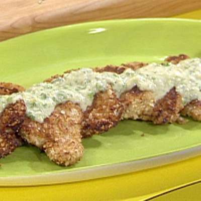 Almond Crusted Chicken Cutlets with Scallion Beurre Blanc - RecipeNode.com