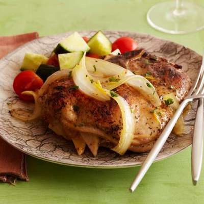 Apple and Onion-Stuffed Pork Chops with Orange-Pineapple Gravy - RecipeNode.com