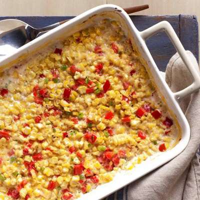 Baked Creamed Corn With Red Bell Peppers and Jalapenos - RecipeNode.com