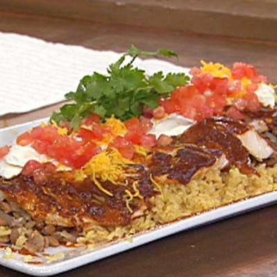 Broiled Black Sea Bass with Enchilada Sauce, Mexican Rice and Refried Beans - RecipeNode.com