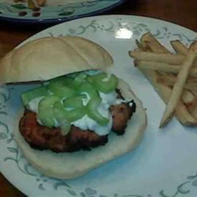 Buffalo Chicken Burgers with Blue Cheese Dressing - RecipeNode.com