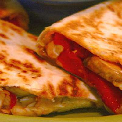 Chicken and Mixed Vegetable Quesadillas with Artichokes, Mushrooms, and Roasted Red Peppers - RecipeNode.com