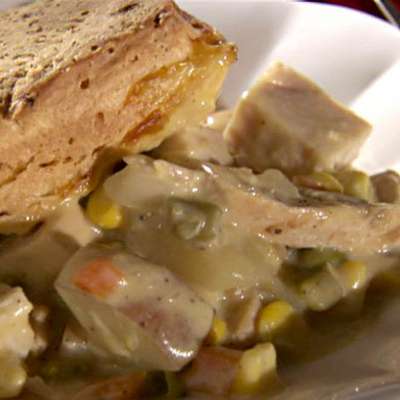Chicken and Turkey Pot Pie with Pepper Biscuit Topping - RecipeNode.com