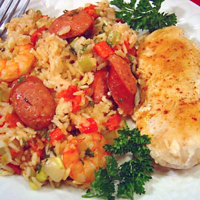 Chicken, Shrimp and Andouille Jambalaya - RecipeNode.com