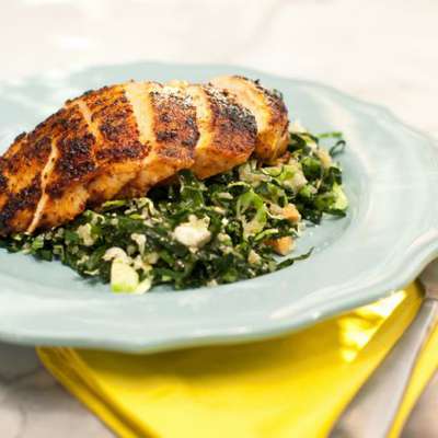 Chile-Rubbed Chicken Breast with Kale, Quinoa and Brussels Sprouts Salad - RecipeNode.com