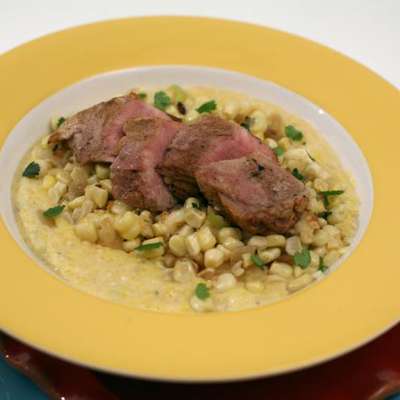 Chili-Lime Pork Tenderloin over Soft Polenta with Hungarian Wax Peppers and Corn - RecipeNode.com