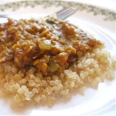Coconut-Curry Lentil Stew Served over Quinoa - RecipeNode.com