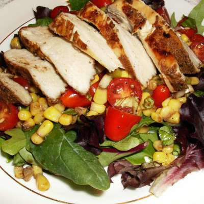 Coriander Chicken With Tomato Corn Salad - RecipeNode.com