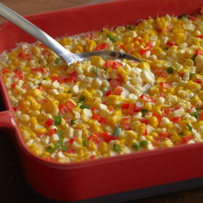 Fresh Corn Casserole with Red Bell Peppers and Jalapenos - RecipeNode.com