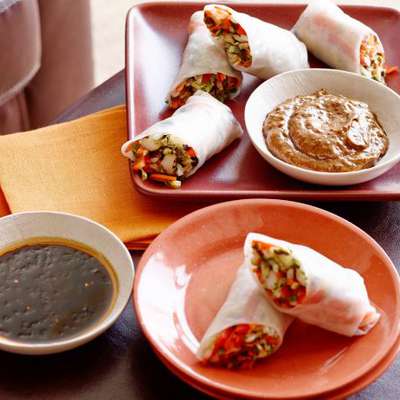 Fresh Vegetable Spring Rolls with Two Dipping Sauces - RecipeNode.com