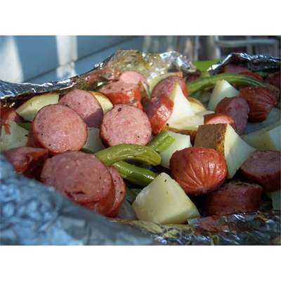 Grilled Sausage with Potatoes and Green Beans - RecipeNode.com