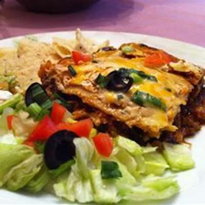 Layered Chicken and Black Bean Enchilada Casserole - RecipeNode.com