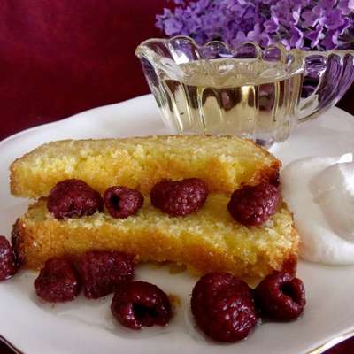 Lemon Polenta Cake With Lavender Syrup and Raspberries - RecipeNode.com