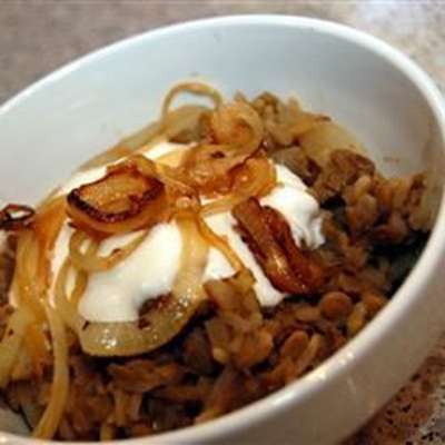 Lentils and Rice with Fried Onions (Mujadarrah) - RecipeNode.com