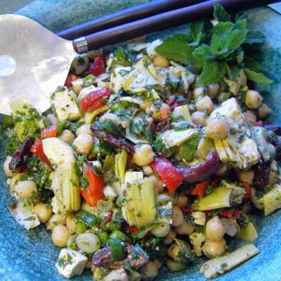 Marinated Chickpea and Artichoke Salad with Feta - RecipeNode.com