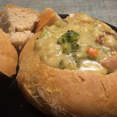 Potato, Ham, Broccoli and Cheese Soup with Baby Dumplings - RecipeNode.com