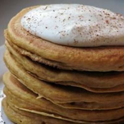 Pumpkin Pancakes with Nutmeg Whipped Cream - RecipeNode.com
