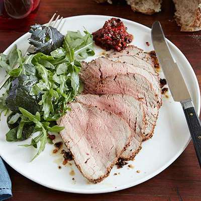Roasted Beef Tenderloin with Roasted Pepper and Black Olive Sauce - RecipeNode.com