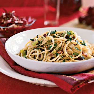 Spaghetti Carbonara with Leeks and Pancetta - RecipeNode.com