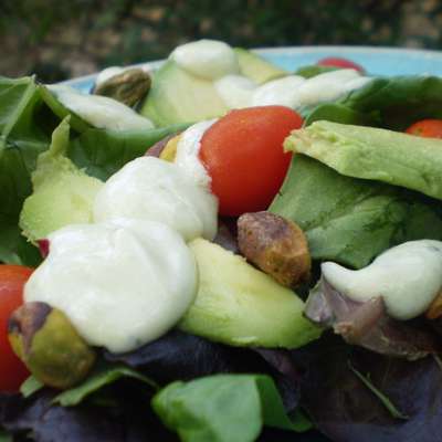 Spring Lettuces With Avocado Dressing and Pistachios - RecipeNode.com
