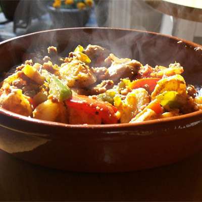 Sweet Potatoes with Sausage and Peppers - RecipeNode.com