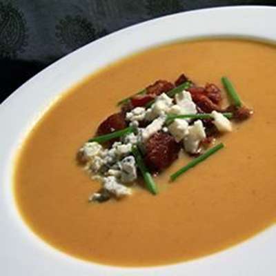 Velvety Pumpkin Soup With Blue Cheese and Bacon - RecipeNode.com