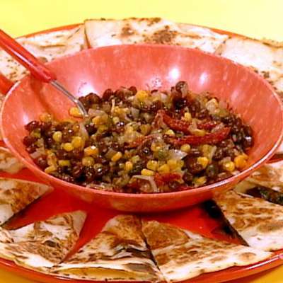 Wild Mushroom Quesadillas with Warm Black Bean Salsa - RecipeNode.com