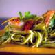 Spaghetti with Arugula Pesto and Seared Jumbo Shrimp